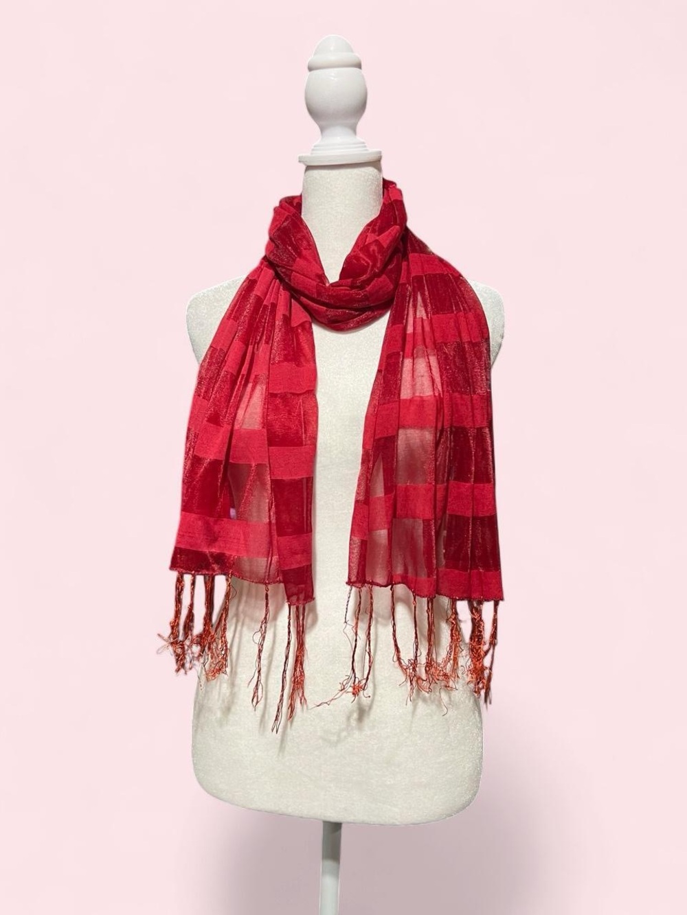 Red Lightweight Striped Fringe Scarf - Women Accessories